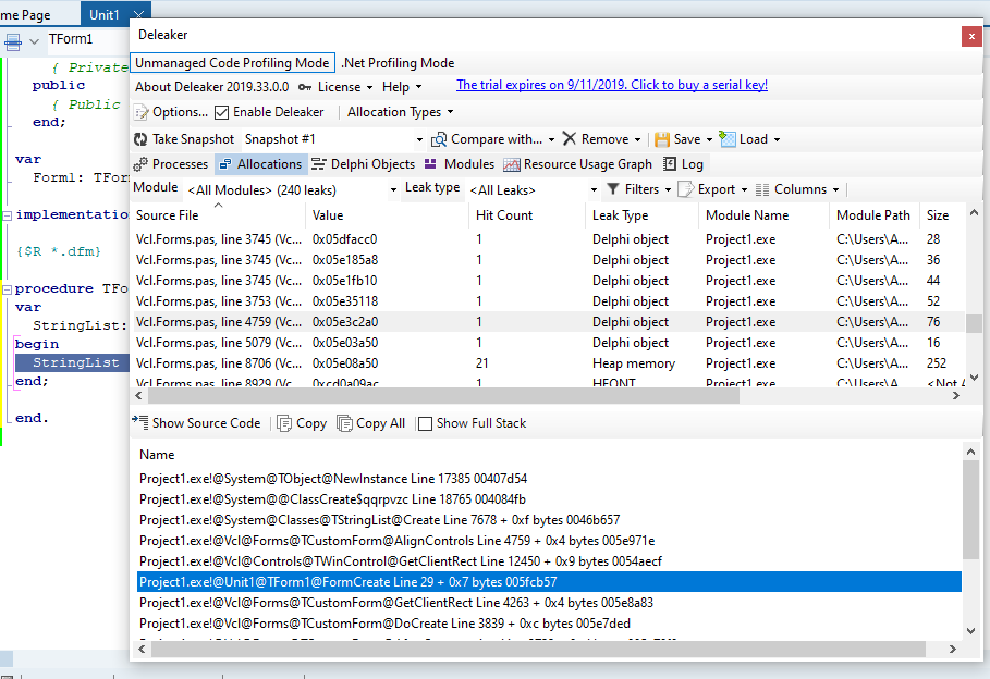 delphi xe10 static function memory leak